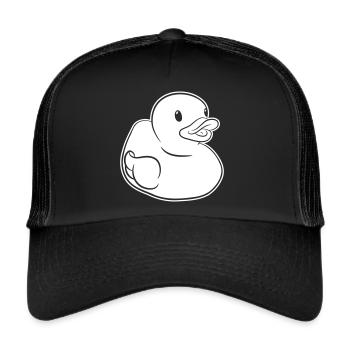 Quietscheentchen – Lustige Badeente für Badewanne - Trucker Cap - Schwarz/Schwarz - Vorne