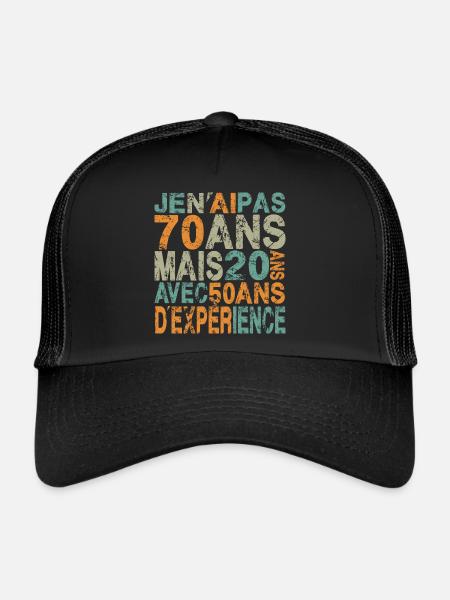 70 ans, anniversaire 70 ans - Casquette trucker  - noir/noir - Devant