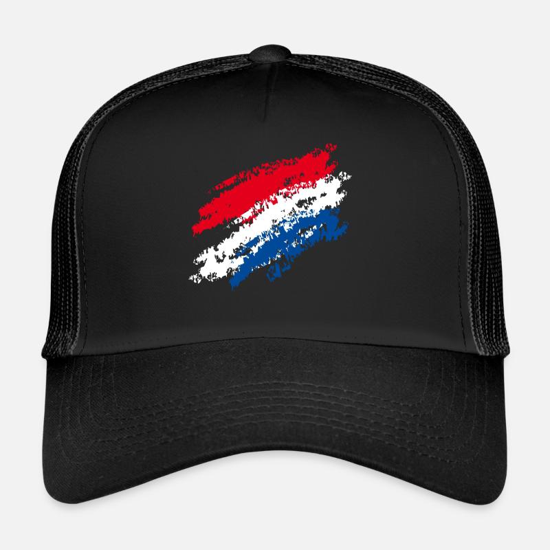 Netherlands flag / italic stripes - chalk - Trucker Cap - black/black
