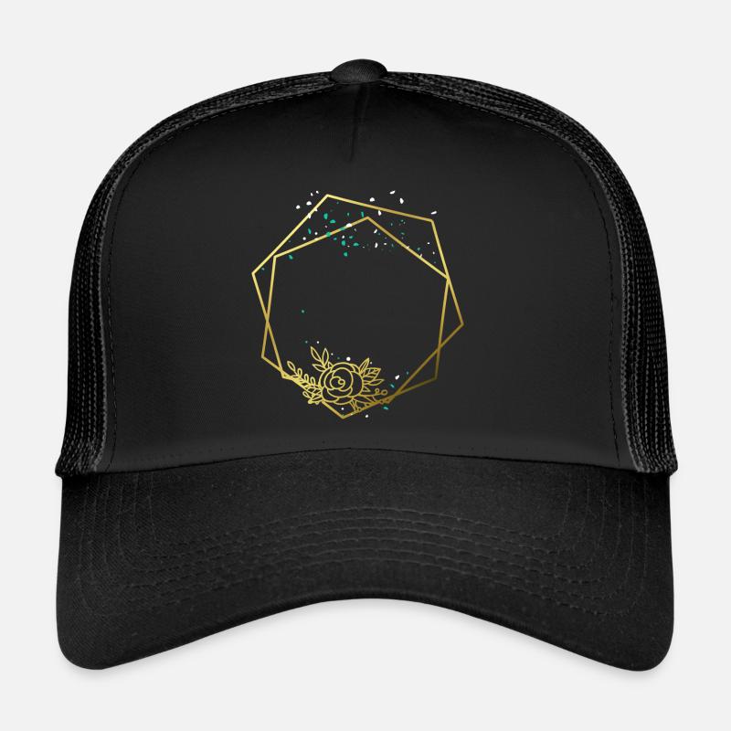Frame Gold Rose Abstract Hexagon Hexagon Trucker Cap