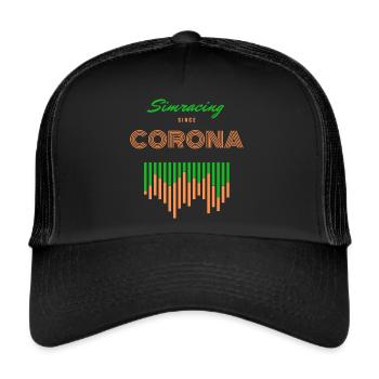 Simracer, Simracing, Corona, Logo Gift - Trucker Cap - Schwarz/Schwarz - Vorne