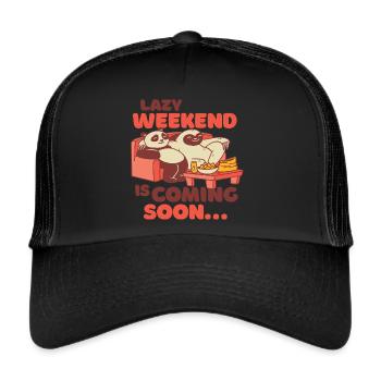 Lazy Weekend, Panda Sloth on Sofa, Relax - Trucker Cap - black/black - Front
