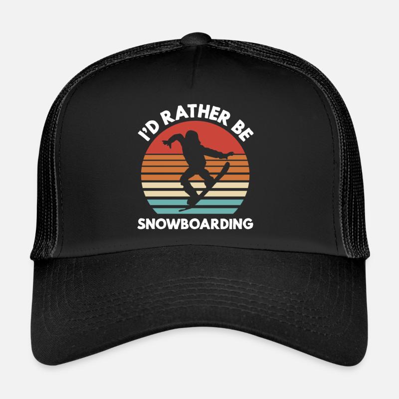 I’d Rather Be Snowboarding – Retro Look - Trucker Cap - Schwarz/Schwarz