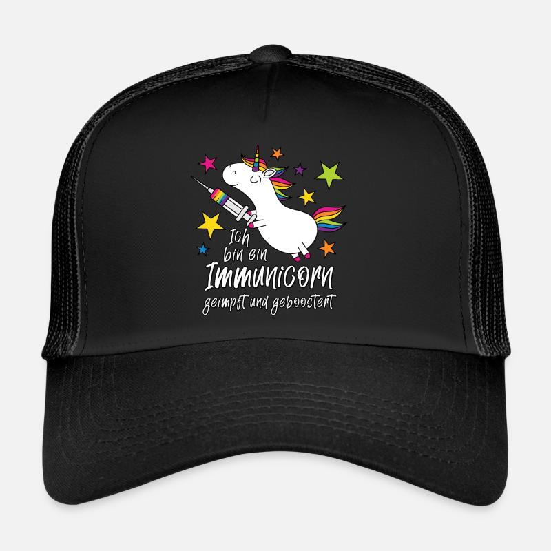 Einhorn Immunicorn geimpft und geboostert - Trucker Cap - Schwarz/Schwarz