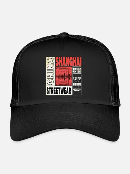 Shanghai Chine Asie Ville Skyline Vacances de voyage - Casquette trucker  - noir/noir - Devant