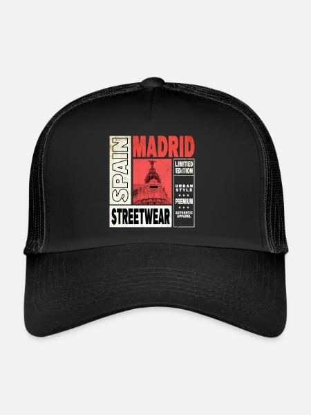 Madrid Espagne City Skyline Maison de vacances Love - Casquette trucker  - noir/noir - Devant