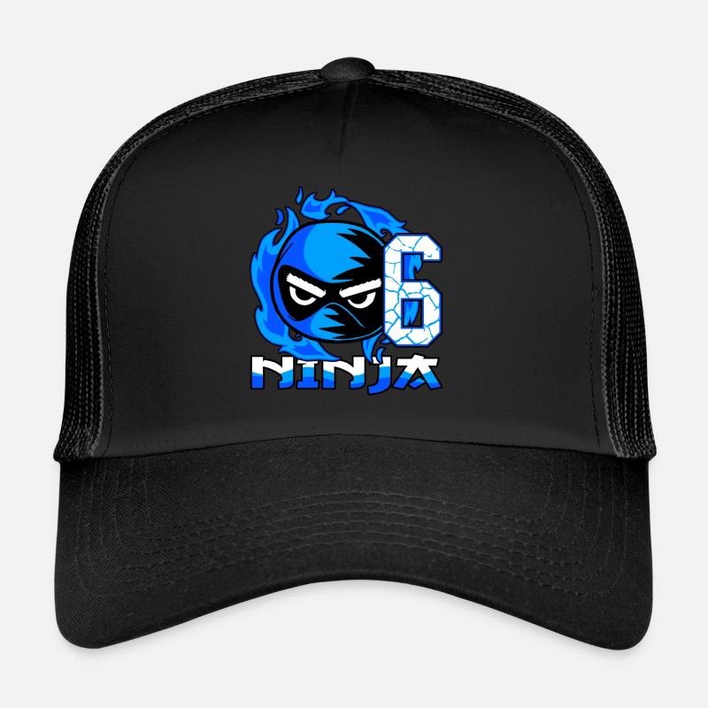 Kinder 6. Geburtstag Junge 6 Jahre alt Ninja - Trucker Cap - Schwarz/Schwarz