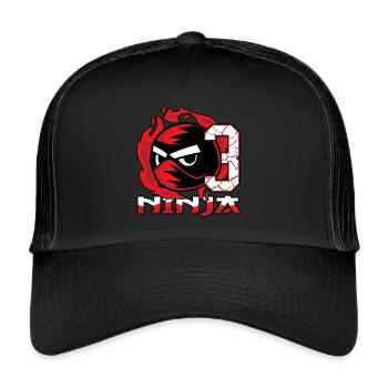 Kinder Ninja 3. Geburtstag Junge 3 Jahre alt - Trucker Cap - Schwarz/Schwarz - Vorne