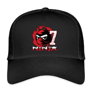 Kinder Ninja 7. Geburtstag Junge 7 Jahre alt - Trucker Cap - Schwarz/Schwarz - Vorne