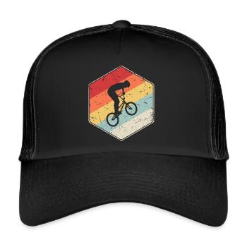 BMX Fahrer Vintage Motiv Freestyle BMX Fahrrad - Trucker Cap - Schwarz/Schwarz - Vorne