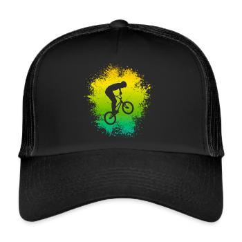 BMX Fahrrad Kinder Motiv Freestyle BMX Fahrer - Trucker Cap - Schwarz/Schwarz - Vorne