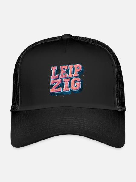 Leipzig Germany City Font Vintage Retro - Trucker Cap - black/black - Front