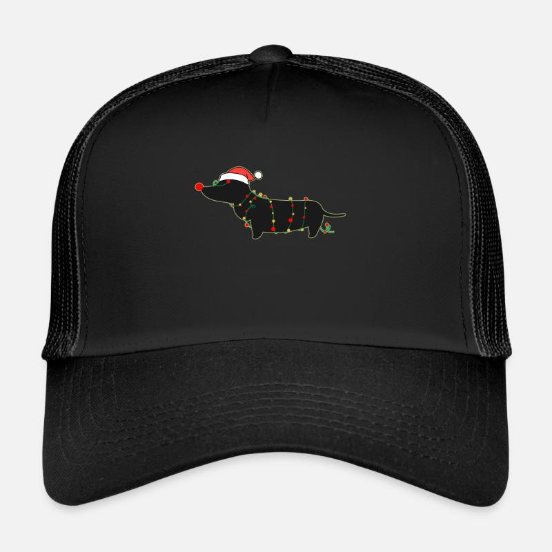 Dackel-Weihnachtsbeleuchtung, Dackel-Weihnachtsmütze - Trucker Cap - Schwarz/Schwarz
