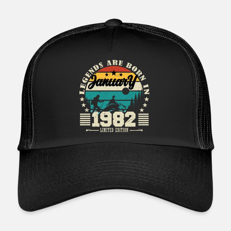 Januar 1982. Geburtstagsgeschenk Januar 1982. - Trucker Cap - Schwarz/Schwarz