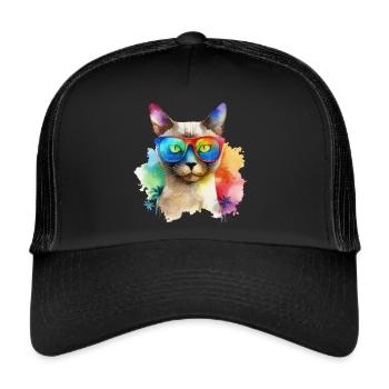 Chat siamois coloré cool avec des lunettes de soleil chat - Casquette trucker  - noir/noir - Devant