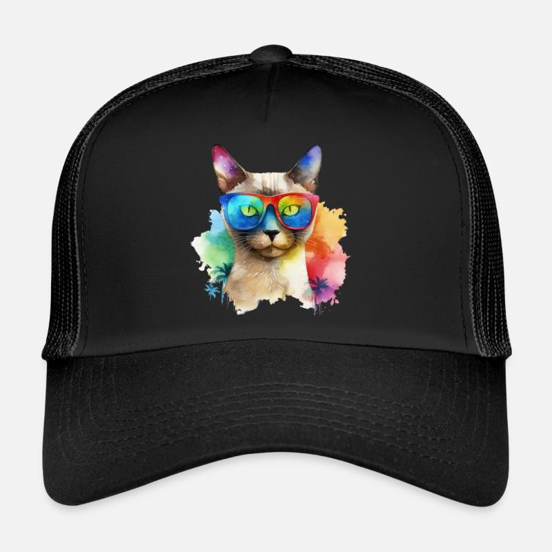 Chat siamois coloré cool avec des lunettes de soleil chat Casquette trucker 