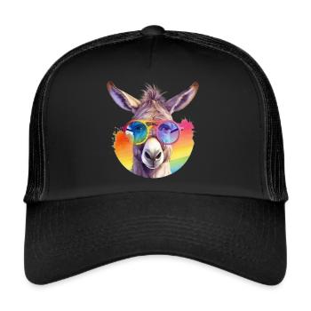 Bunter cooler Esel mit Sonnenbrille - Trucker Cap - Schwarz/Schwarz - Vorne