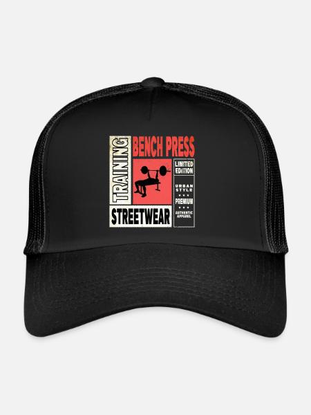 développé couché, haltérophilie, musculation, fitness, fort - Casquette trucker  - noir/noir - Devant