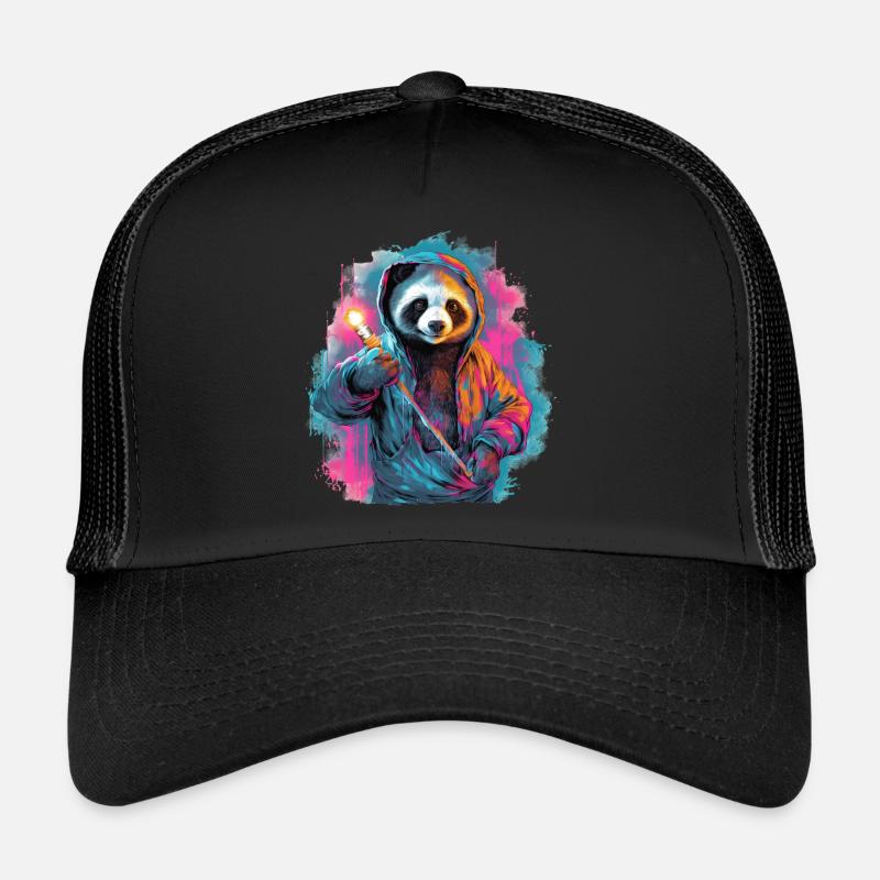 Panda mit Fackel - Trucker Cap - Schwarz/Schwarz