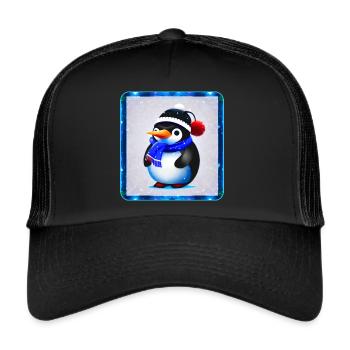 Niedlicher kleiner Pinguin mit Wintermütze - Trucker Cap - Schwarz/Schwarz - Vorne