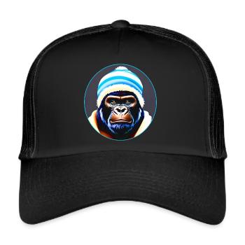 Gorille cool avec chapeau d’hiver - Casquette trucker  - noir/noir - Devant