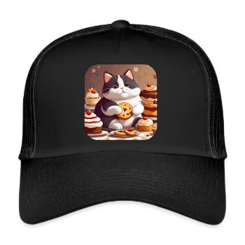 Cute fat cat with cookies and cake - Trucker Cap - black/black - Front