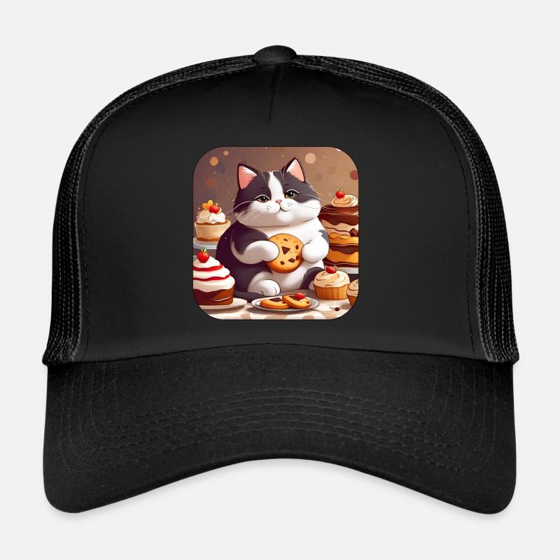 Gros chat mignon avec des biscuits et un gâteau Casquette trucker 