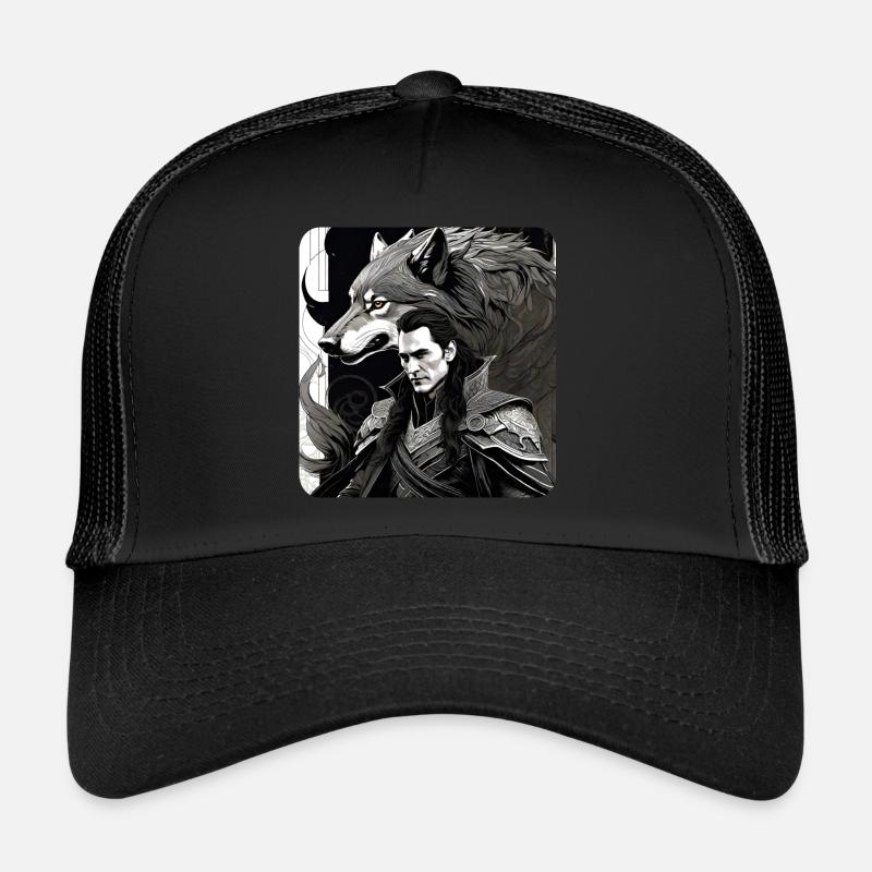 Loki mit Fenris Wolf Asgard Ragnarok - Trucker Cap - Schwarz/Schwarz
