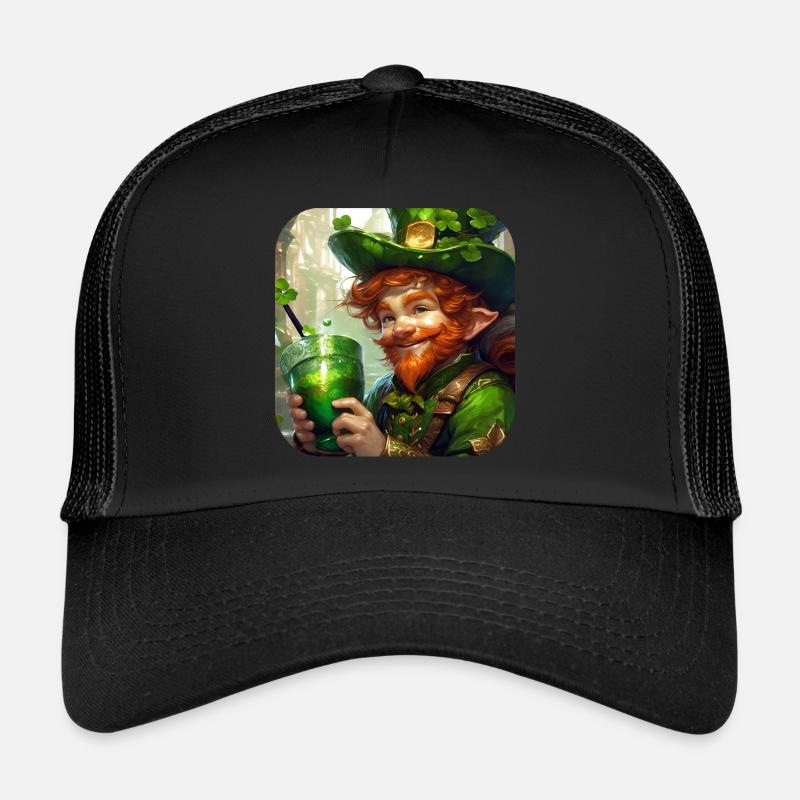 Saint Patricks Day Kobold Leprechaun mit Kleeblatt Trucker Cap
