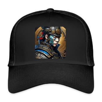 Proud Samurai with Tattoo Japan Asia Ninja Kendo - Trucker Cap - black/black - Front
