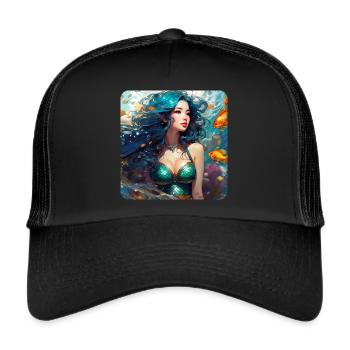 Niedliche Meerjungfrau mit Fischen - Trucker Cap - Schwarz/Schwarz - Vorne