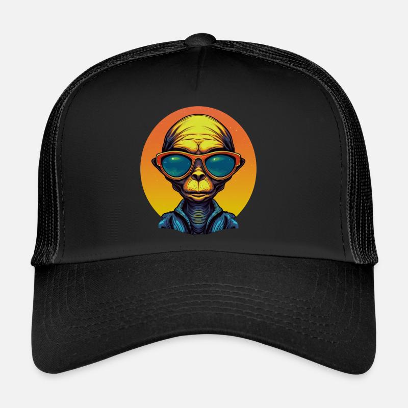 Cool Alien in Sunset: Casual Extraterrestrial Trucker Cap