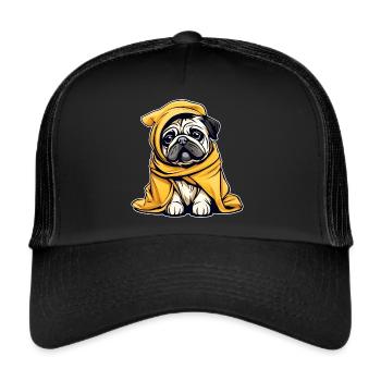 Cute little pug in bathrobe - Trucker Cap - black/black - Front