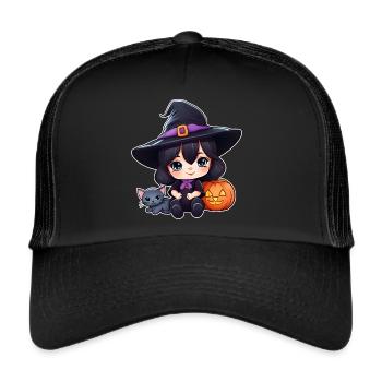 Cute witch with black cat and pumpkin - Trucker Cap - black/black - Front