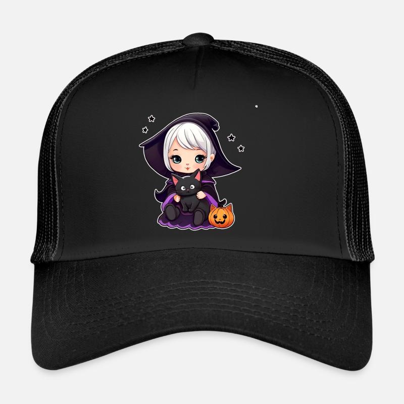 Cute witch with black cat Trucker Cap