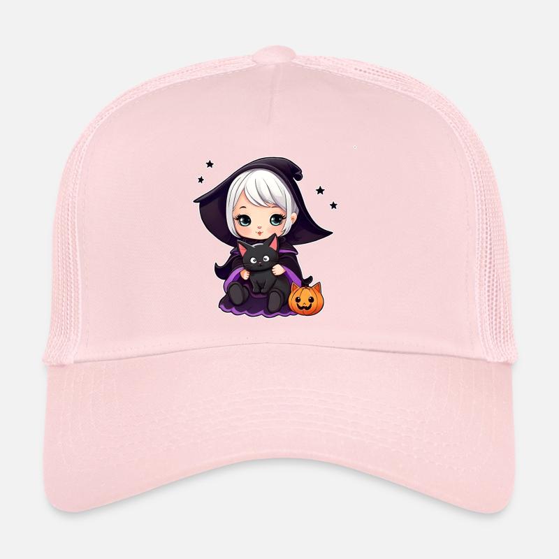Sorcière mignonne avec chat noir Casquette trucker 