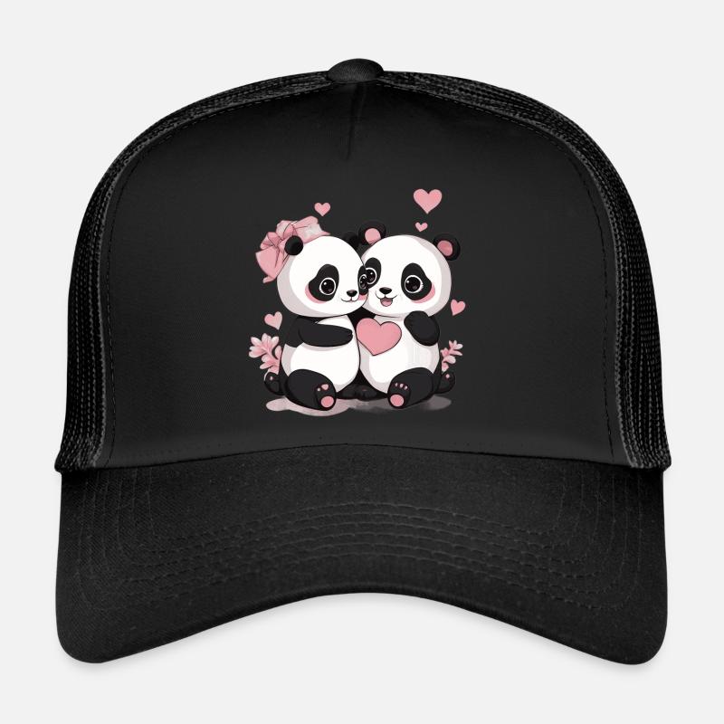 Sois mon panda de la Saint-Valentin - Casquette trucker  - noir/noir