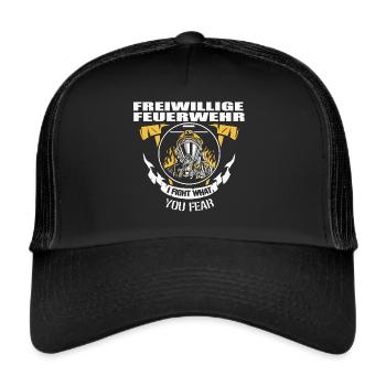 Feuerwehrfrau Feuerwehrmann freiwillige Feuerwehr - Trucker Cap - Schwarz/Schwarz - Vorne