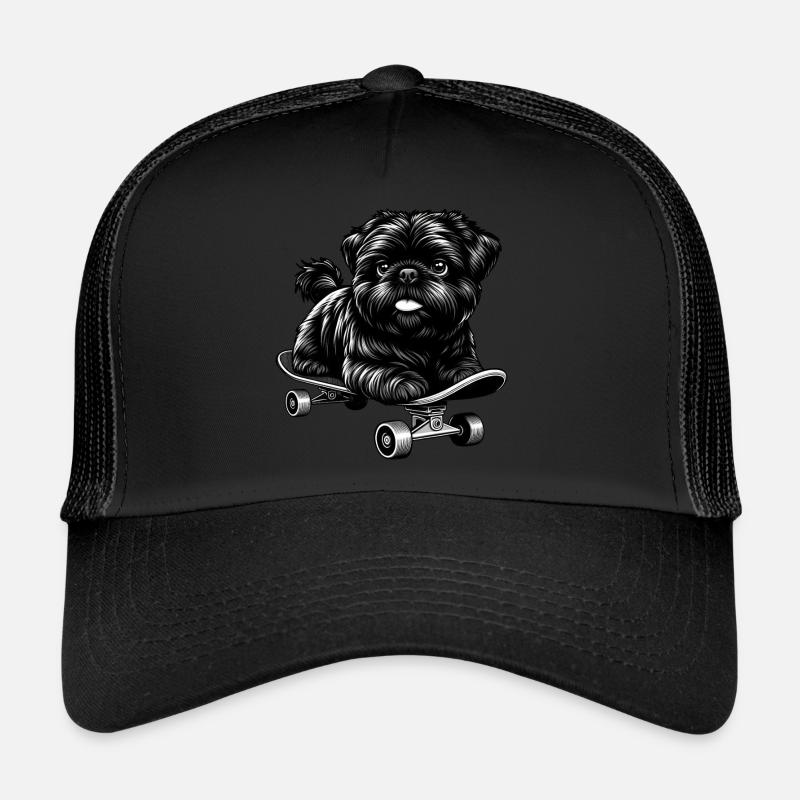 Caniche Skateboarder, Chien Noir et Blanc Casquette trucker 
