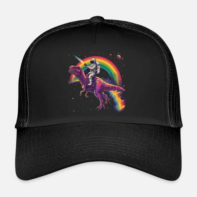 Astronaut reitet T-Rex Dinosaurier - Trucker Cap - Schwarz/Schwarz
