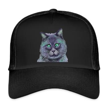 Cross-eyed cat,cat, squint, green eyes - Trucker Cap - black/black - Front