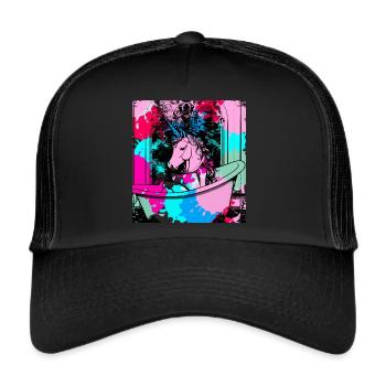 unicorn, graffiti, bathroom, bath, painting, colorful - Trucker Cap - black/black - Front