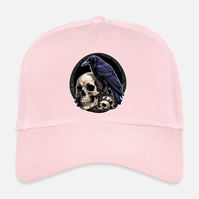 Big Raven Sitting on Sculls Trucker Cap