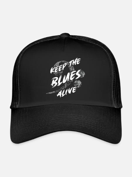 Le blues est vivant Gardez le blues vivant - Casquette trucker  - noir/noir - Devant