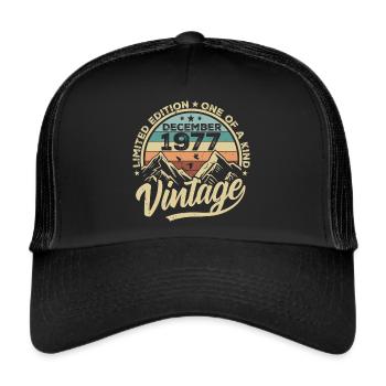 Original Dezember 1977 - 48. Geburtstag Geschenk - Trucker Cap - Schwarz/Schwarz - Vorne