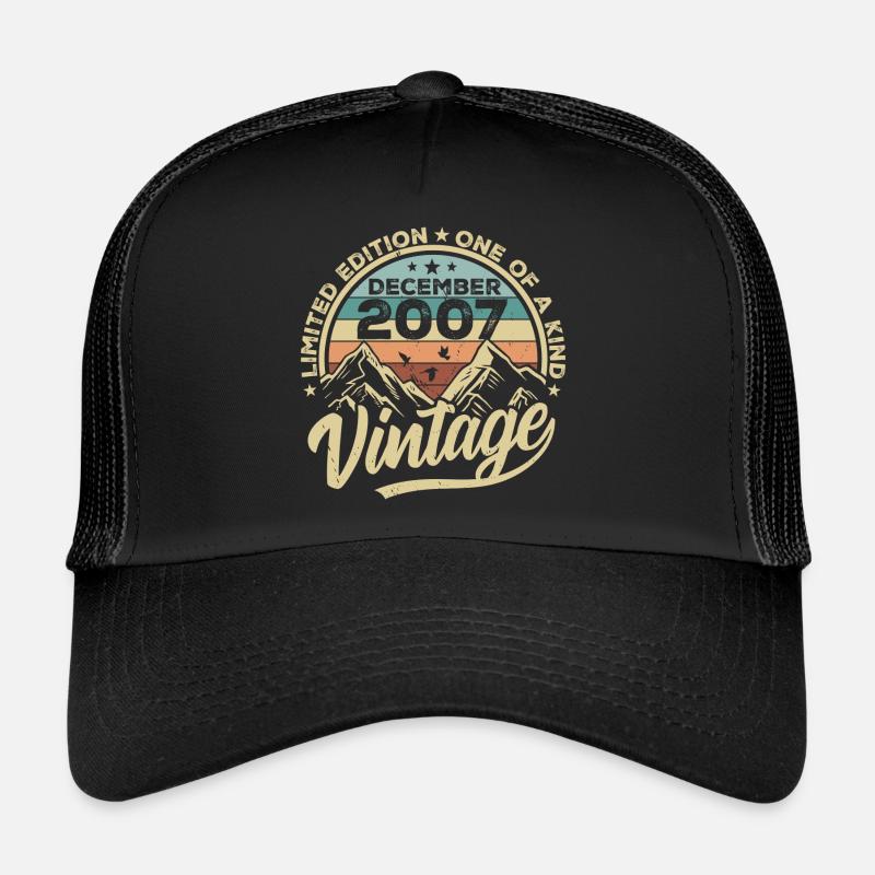 Original Dezember 2007 - 18. Geburtstag Geschenk - Trucker Cap - Schwarz/Schwarz