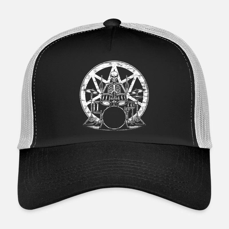 Squelette de crâne de batteur sur la batterie Casquette trucker 