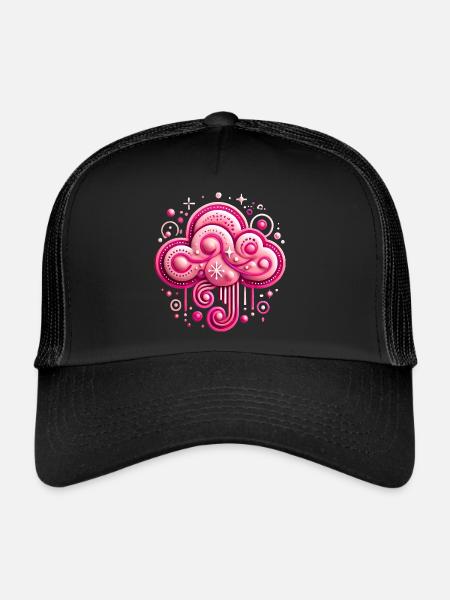 Whimsical Pink Cloud Design - Trucker Cap - black/black - Front