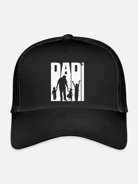 Dad 3 Kinder Dreifacher Vater T-shirt Papa 3 Kind - Trucker Cap - Schwarz/Schwarz - Vorne