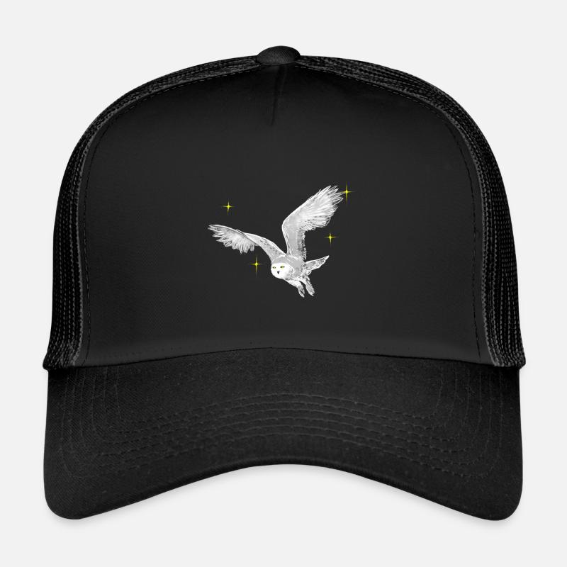 Hand drawn snowy owl with stars - Trucker Cap - black/black